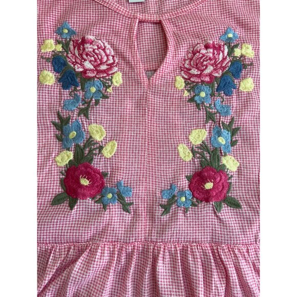 Kim Rogers Womens Medium Tunic Top Pink Gingham Embroidered Floral Grannycore - Picture 5 of 10